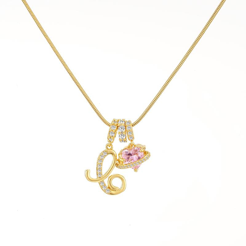 [Copy]Dainty Heart Initial Letter DIY Necklace Series, 22K Gold Plated Stainless Steel Chain with Zircon Pendant
