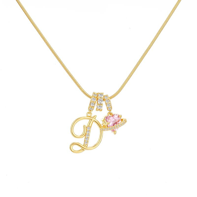 [Copy]Dainty Heart Initial Letter DIY Necklace Series, 22K Gold Plated Stainless Steel Chain with Zircon Pendant