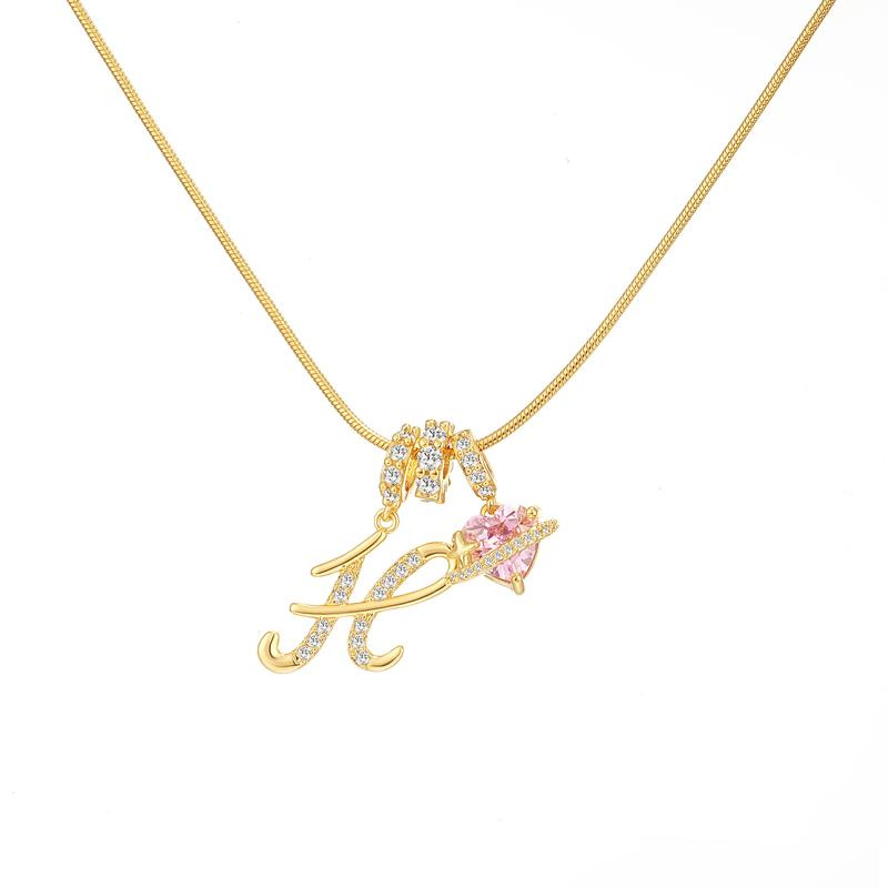 [Copy]Dainty Heart Initial Letter DIY Necklace Series, 22K Gold Plated Stainless Steel Chain with Zircon Pendant