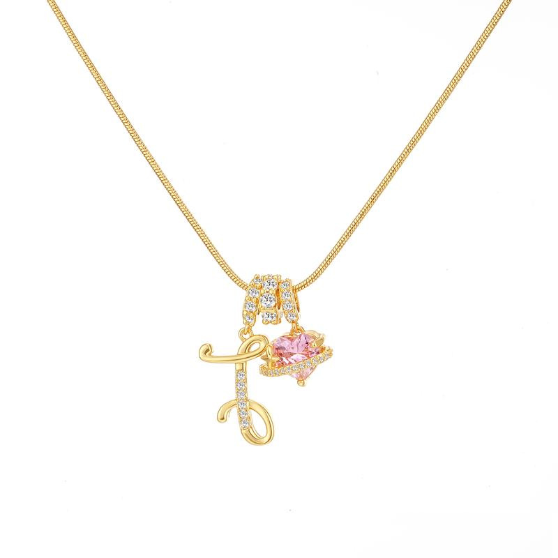 [Copy]Dainty Heart Initial Letter DIY Necklace Series, 22K Gold Plated Stainless Steel Chain with Zircon Pendant