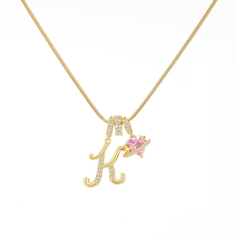 [Copy]Dainty Heart Initial Letter DIY Necklace Series, 22K Gold Plated Stainless Steel Chain with Zircon Pendant