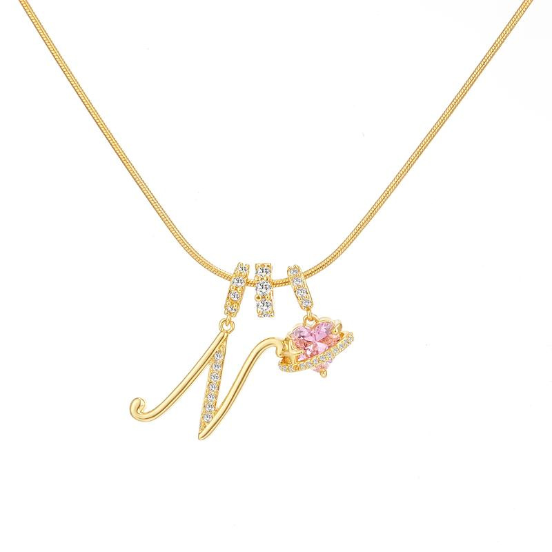 [Copy]Dainty Heart Initial Letter DIY Necklace Series, 22K Gold Plated Stainless Steel Chain with Zircon Pendant