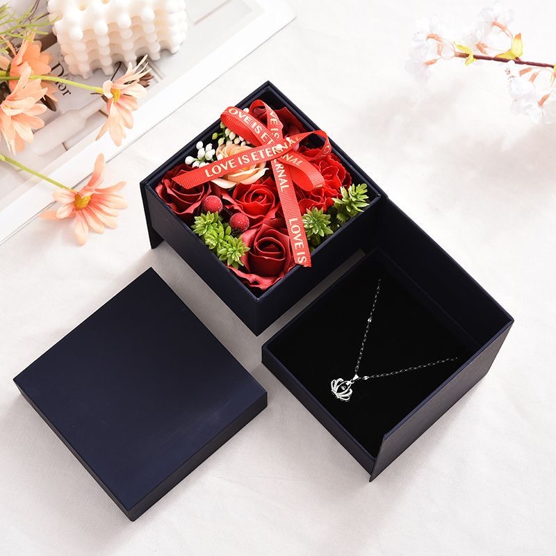 Rotatable Double-Layer Soap Rose Jewelry Gift Box