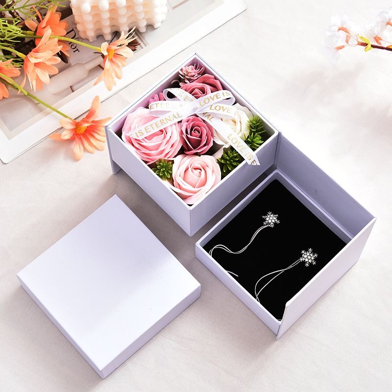Rotatable Double-Layer Soap Rose Jewelry Gift Box