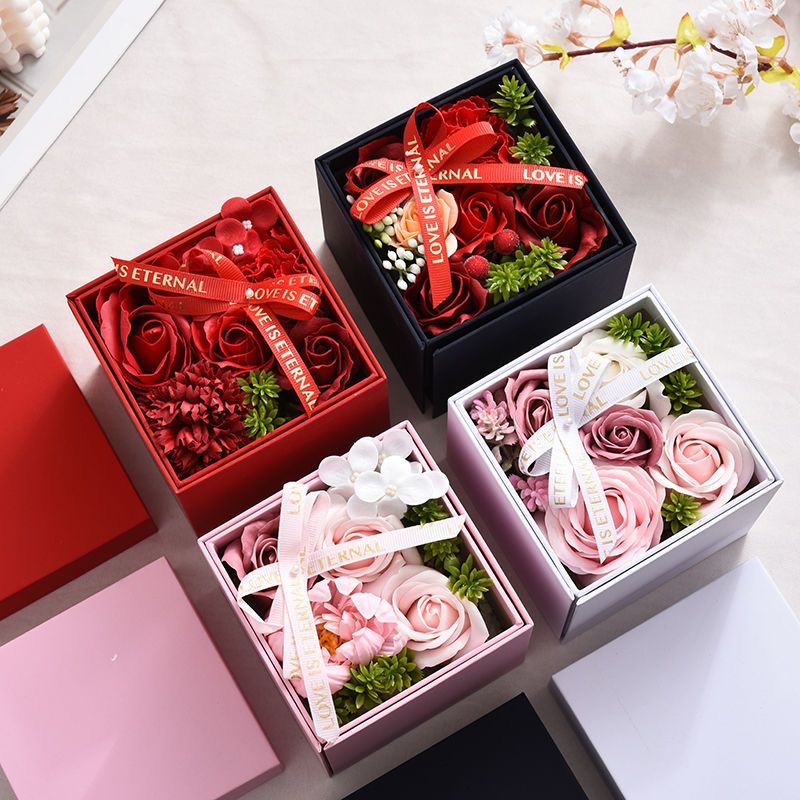 Rotatable Double-Layer Soap Rose Jewelry Gift Box