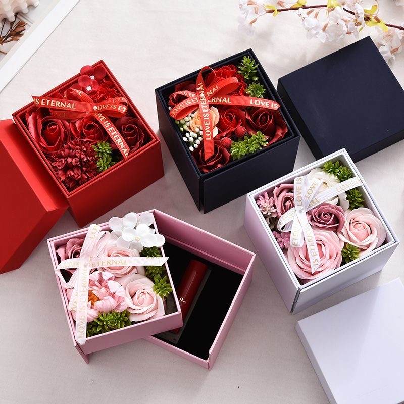 Rotatable Double-Layer Soap Rose Jewelry Gift Box