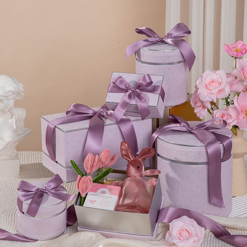 Lavender Glitter Jewelry Gift Box with Satin Ribbon Bow