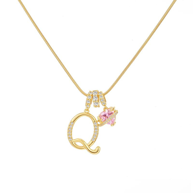 [Copy]Dainty Heart Initial Letter DIY Necklace Series, 22K Gold Plated Stainless Steel Chain with Zircon Pendant