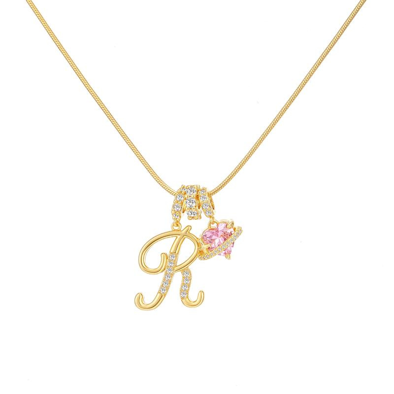[Copy]Dainty Heart Initial Letter DIY Necklace Series, 22K Gold Plated Stainless Steel Chain with Zircon Pendant