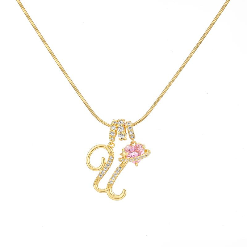 [Copy]Dainty Heart Initial Letter DIY Necklace Series, 22K Gold Plated Stainless Steel Chain with Zircon Pendant