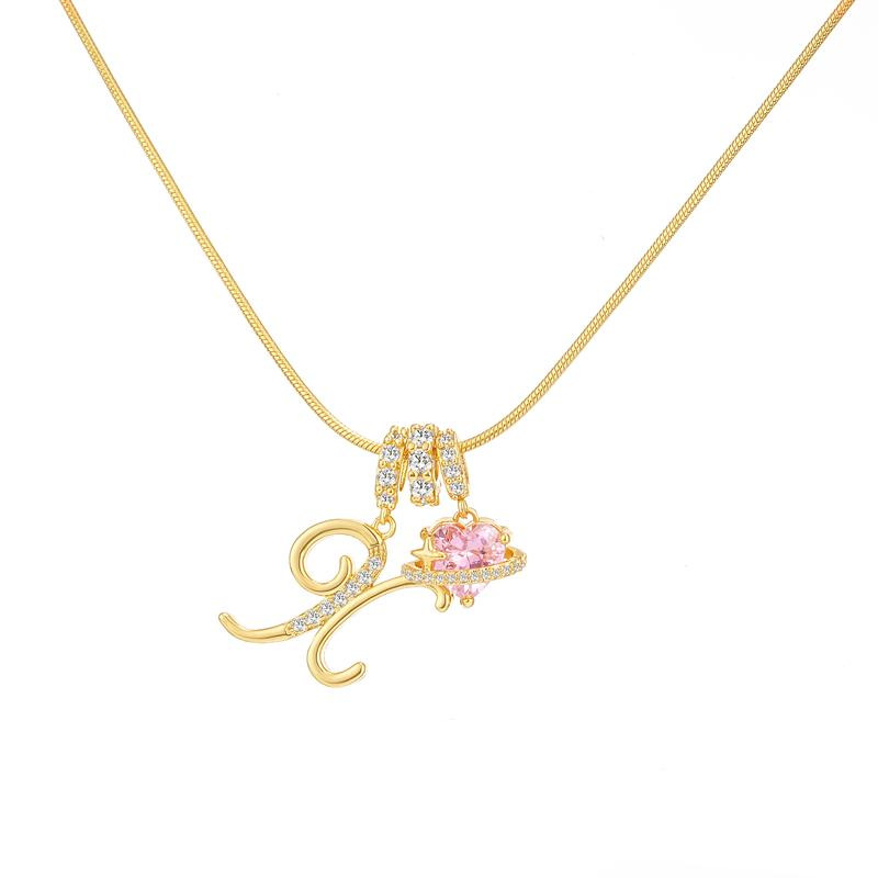 [Copy]Dainty Heart Initial Letter DIY Necklace Series, 22K Gold Plated Stainless Steel Chain with Zircon Pendant