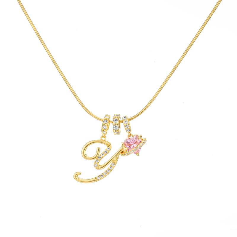 [Copy]Dainty Heart Initial Letter DIY Necklace Series, 22K Gold Plated Stainless Steel Chain with Zircon Pendant