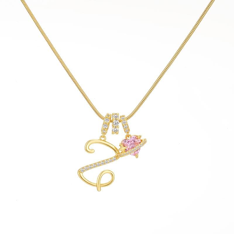[Copy]Dainty Heart Initial Letter DIY Necklace Series, 22K Gold Plated Stainless Steel Chain with Zircon Pendant
