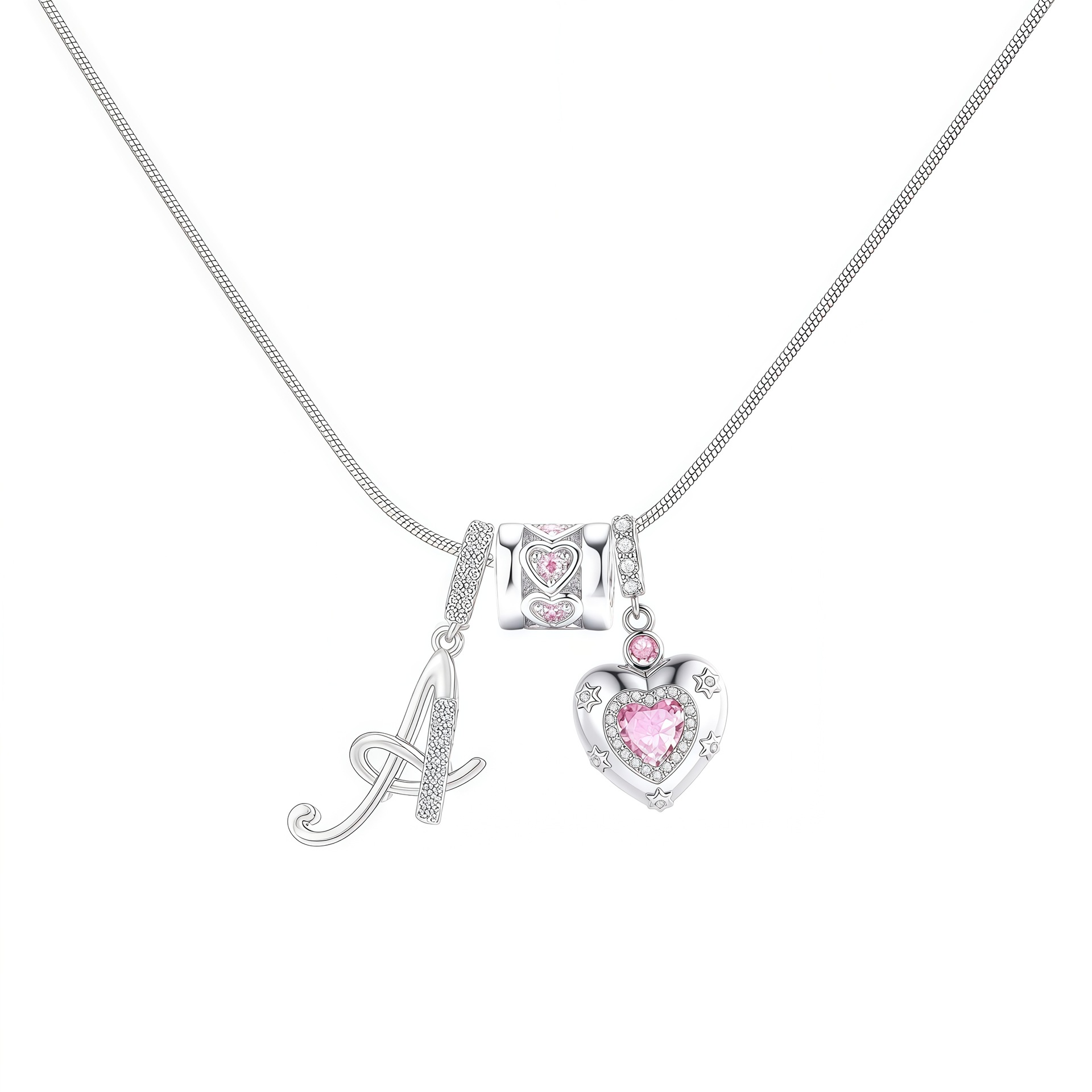 Dainty Heart Initial Letter DIY Necklace Series, 22K Gold Plated Stainless Steel Chain with Zircon Pendant
