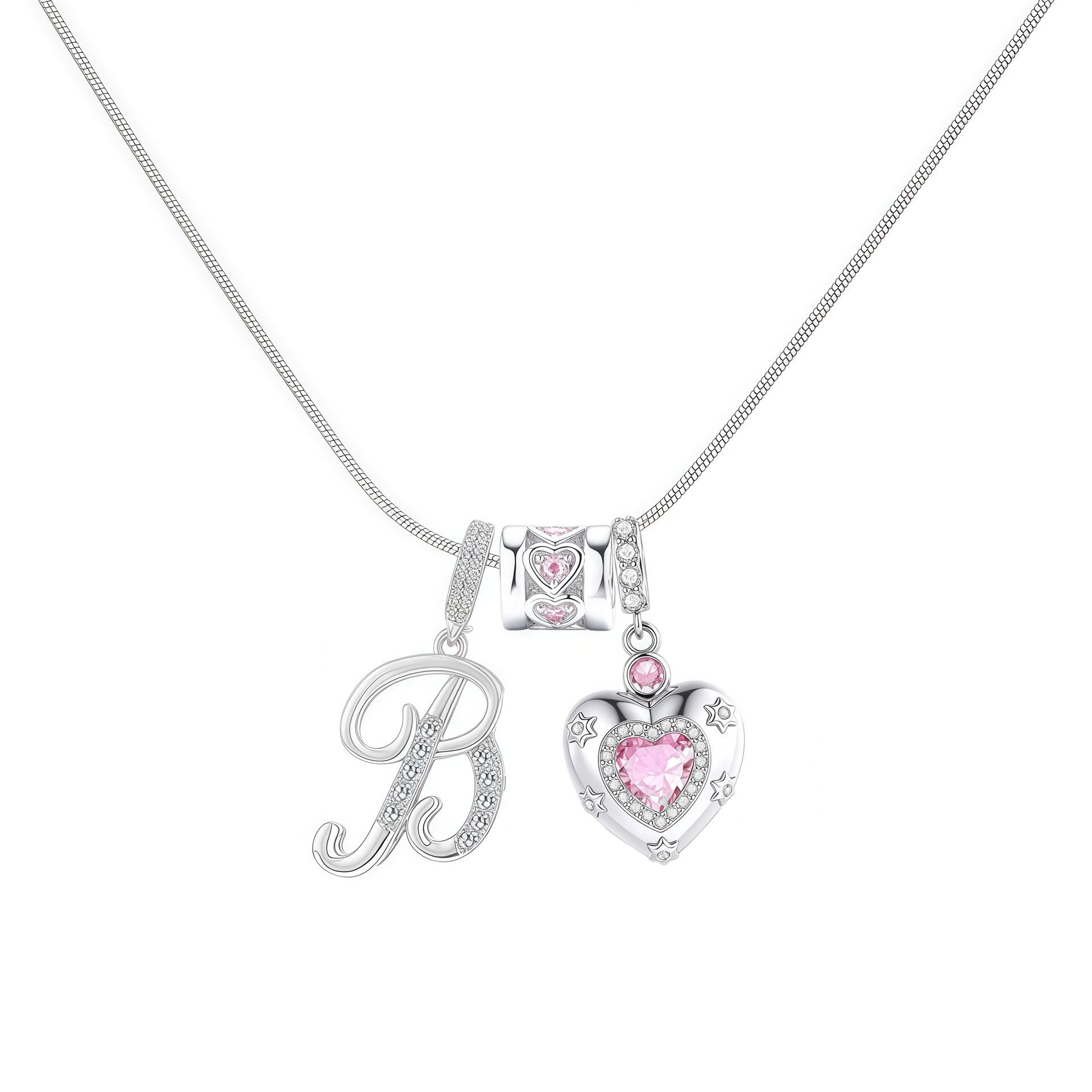 Dainty Heart Initial Letter DIY Necklace Series, 22K Gold Plated Stainless Steel Chain with Zircon Pendant