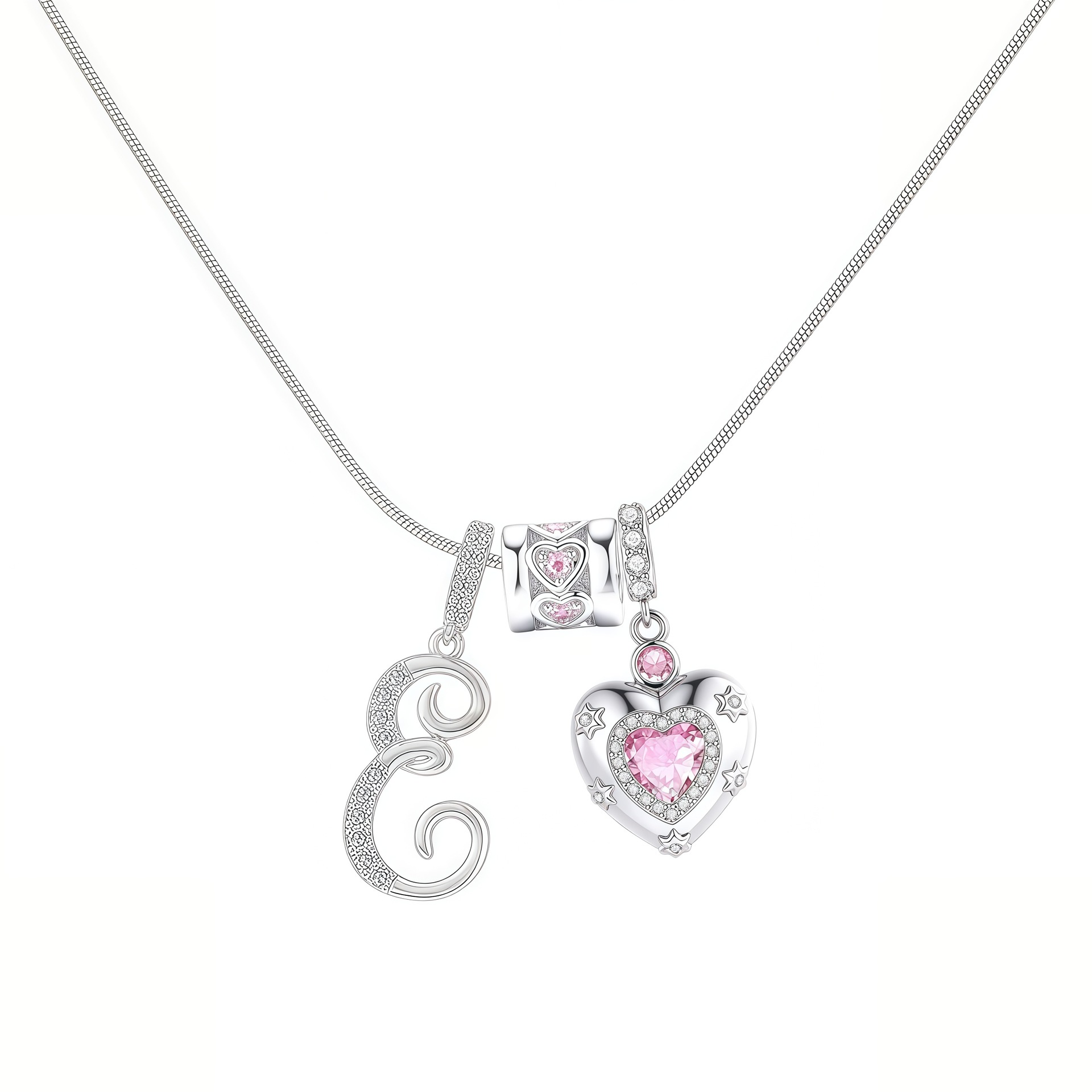 Dainty Heart Initial Letter DIY Necklace Series, 22K Gold Plated Stainless Steel Chain with Zircon Pendant