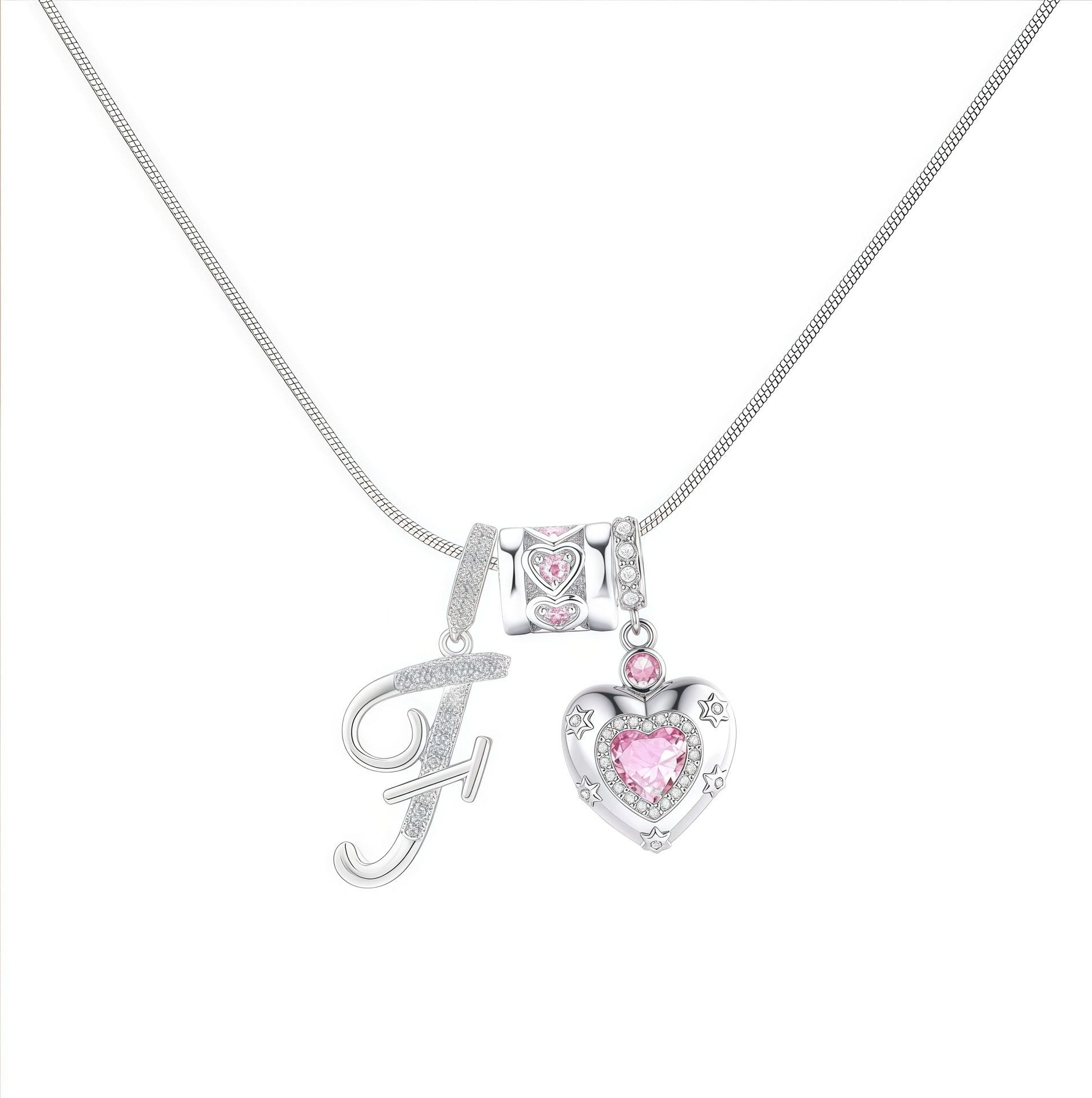 Dainty Heart Initial Letter DIY Necklace Series, 22K Gold Plated Stainless Steel Chain with Zircon Pendant
