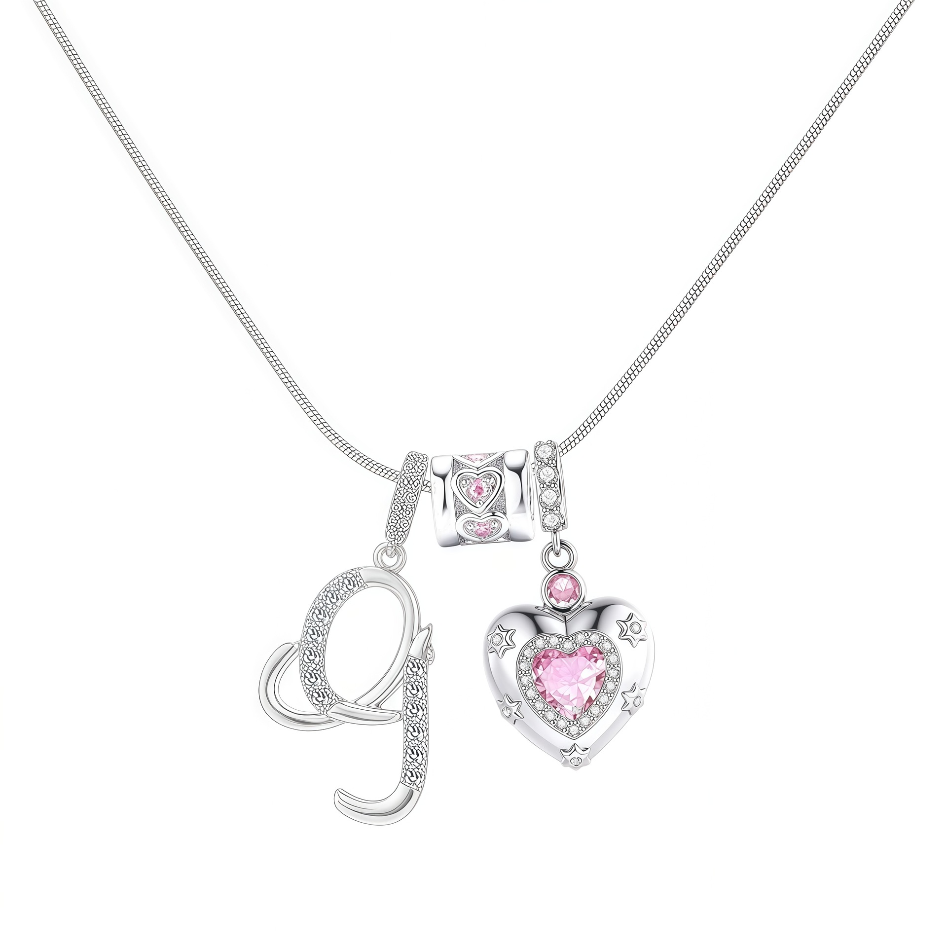 Dainty Heart Initial Letter DIY Necklace Series, 22K Gold Plated Stainless Steel Chain with Zircon Pendant