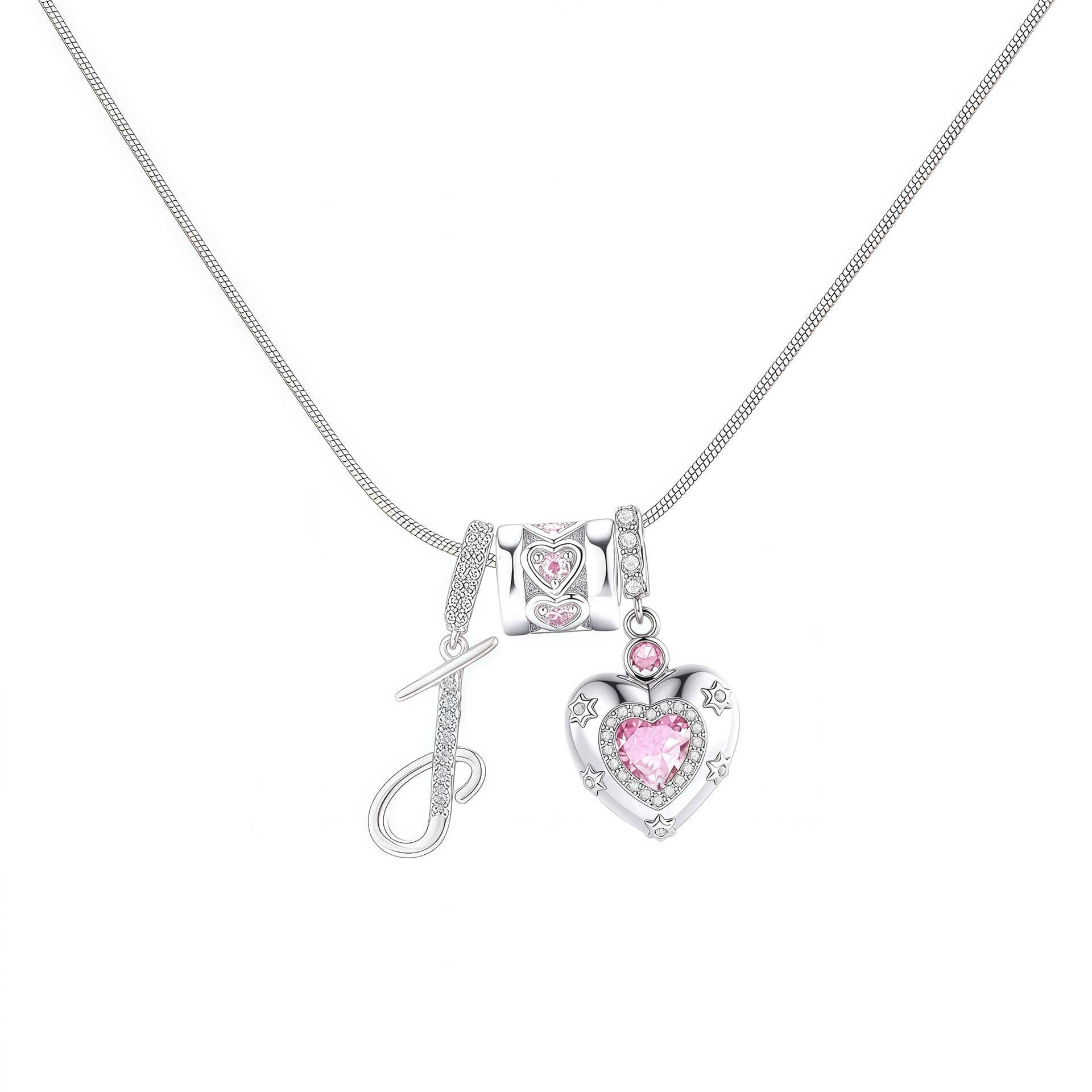 Dainty Heart Initial Letter DIY Necklace Series, 22K Gold Plated Stainless Steel Chain with Zircon Pendant