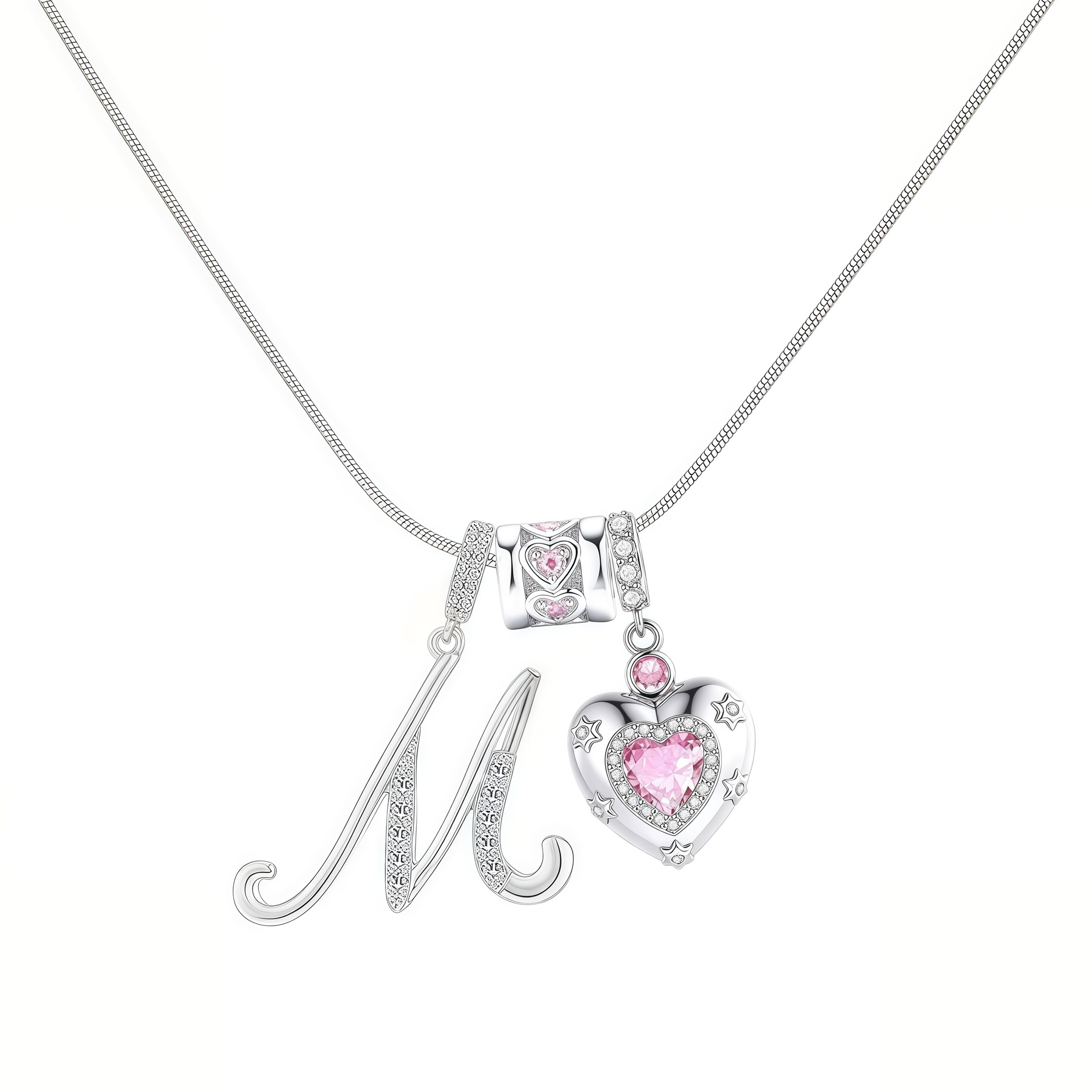 Dainty Heart Initial Letter DIY Necklace Series, 22K Gold Plated Stainless Steel Chain with Zircon Pendant