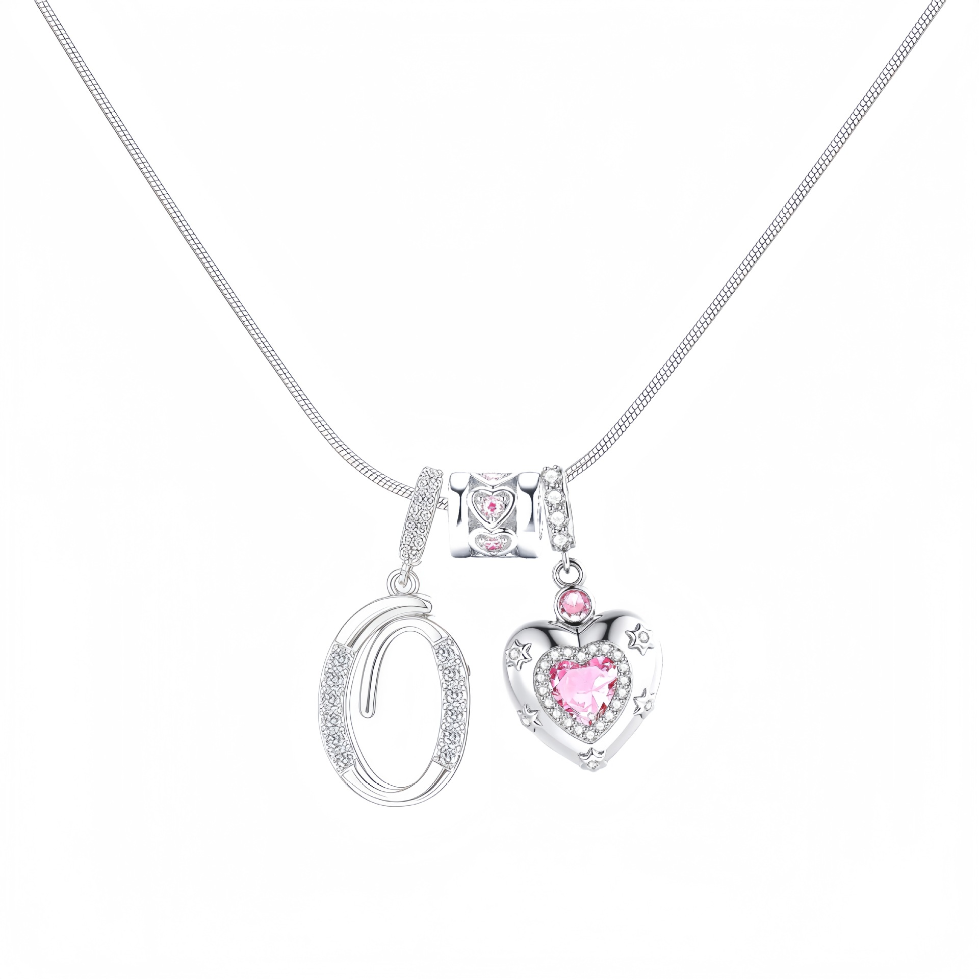 Dainty Heart Initial Letter DIY Necklace Series, 22K Gold Plated Stainless Steel Chain with Zircon Pendant
