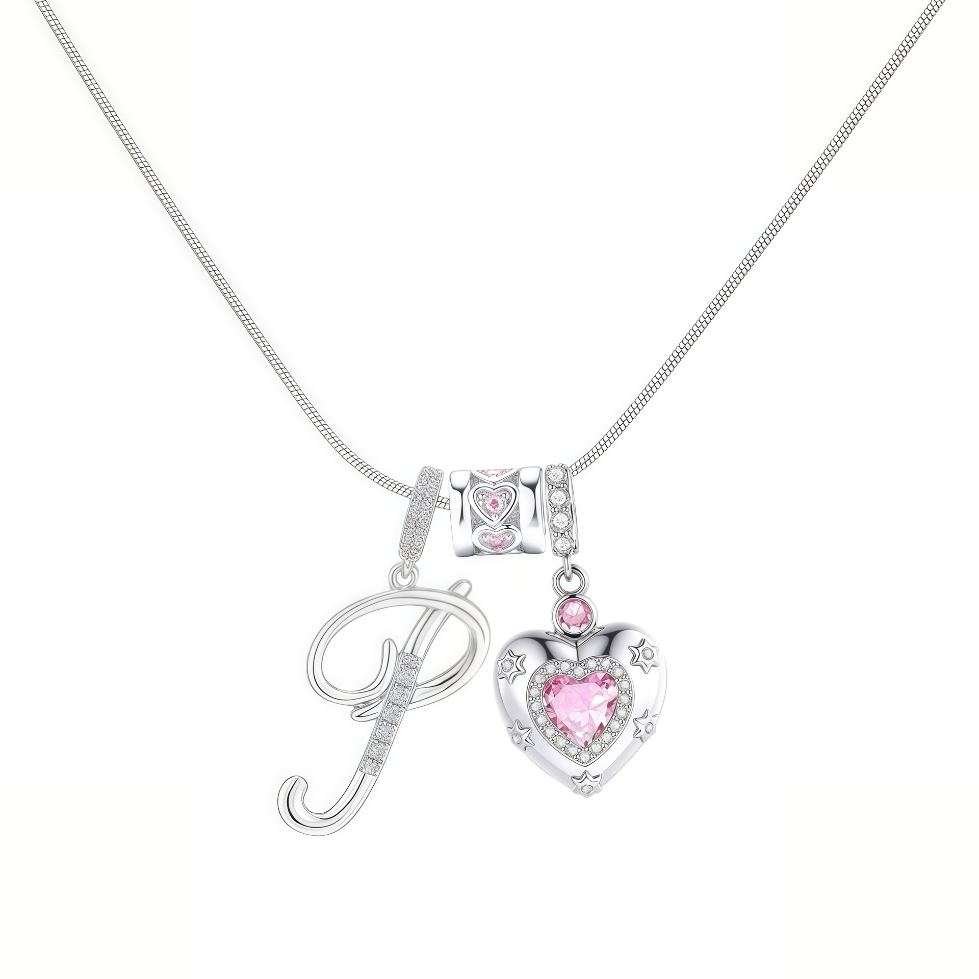 Dainty Heart Initial Letter DIY Necklace Series, 22K Gold Plated Stainless Steel Chain with Zircon Pendant
