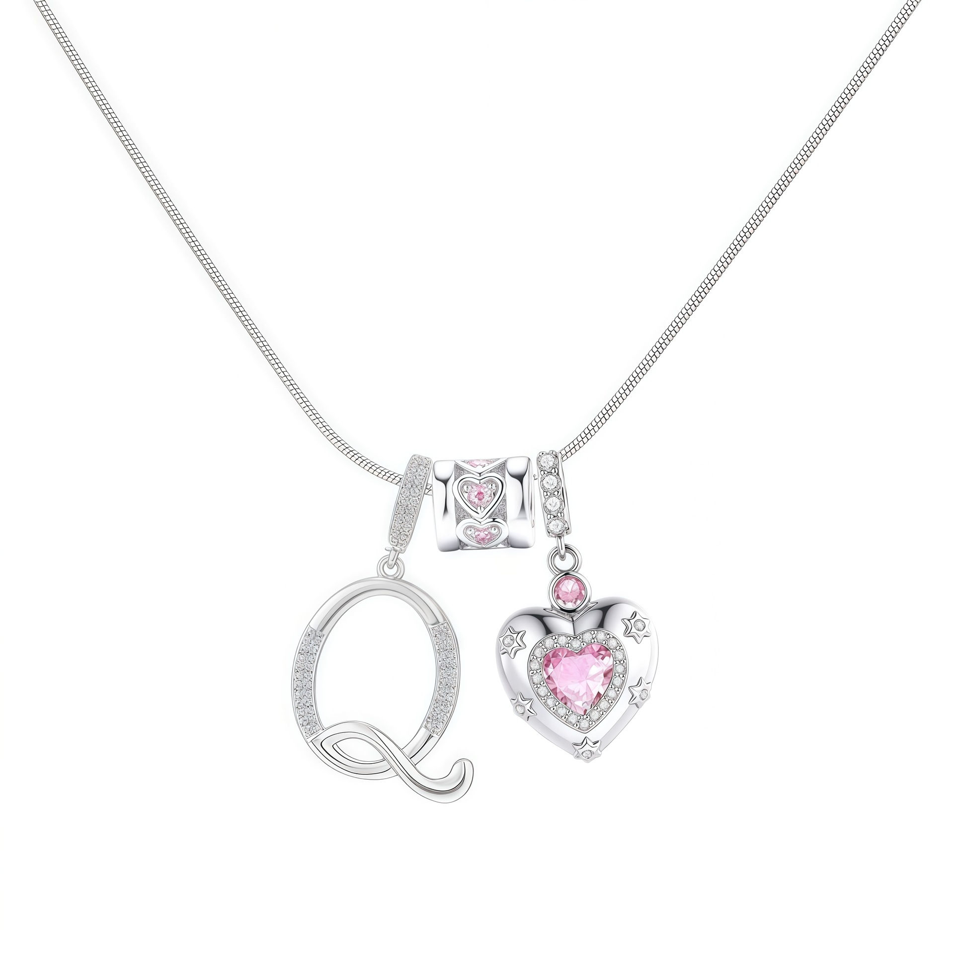 Dainty Heart Initial Letter DIY Necklace Series, 22K Gold Plated Stainless Steel Chain with Zircon Pendant