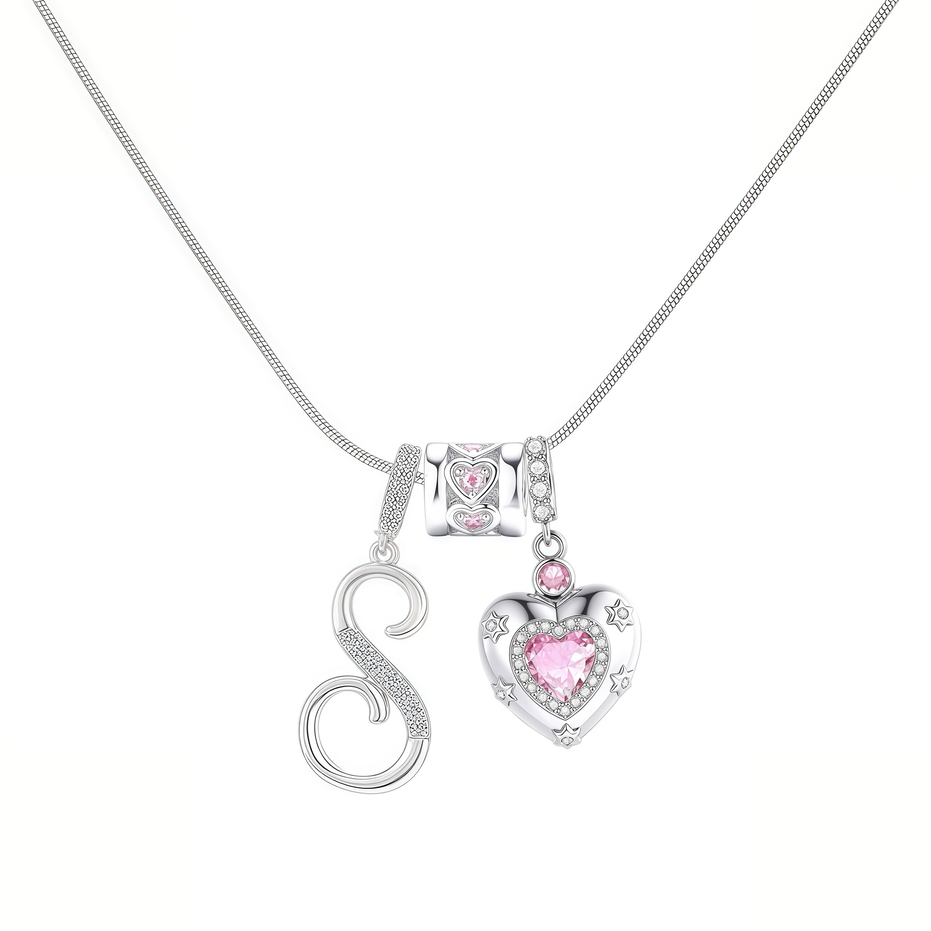 Dainty Heart Initial Letter DIY Necklace Series, 22K Gold Plated Stainless Steel Chain with Zircon Pendant
