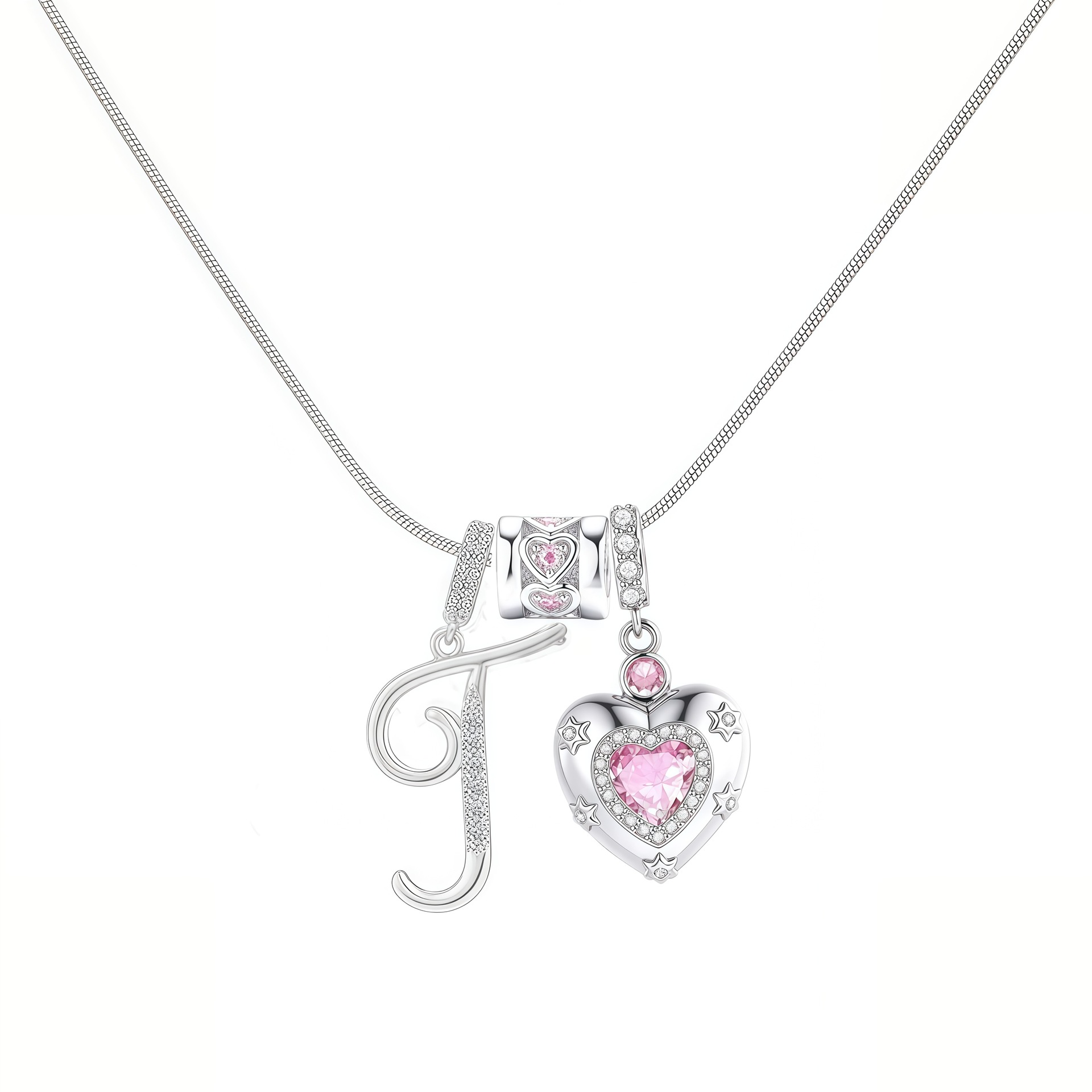 Dainty Heart Initial Letter DIY Necklace Series, 22K Gold Plated Stainless Steel Chain with Zircon Pendant
