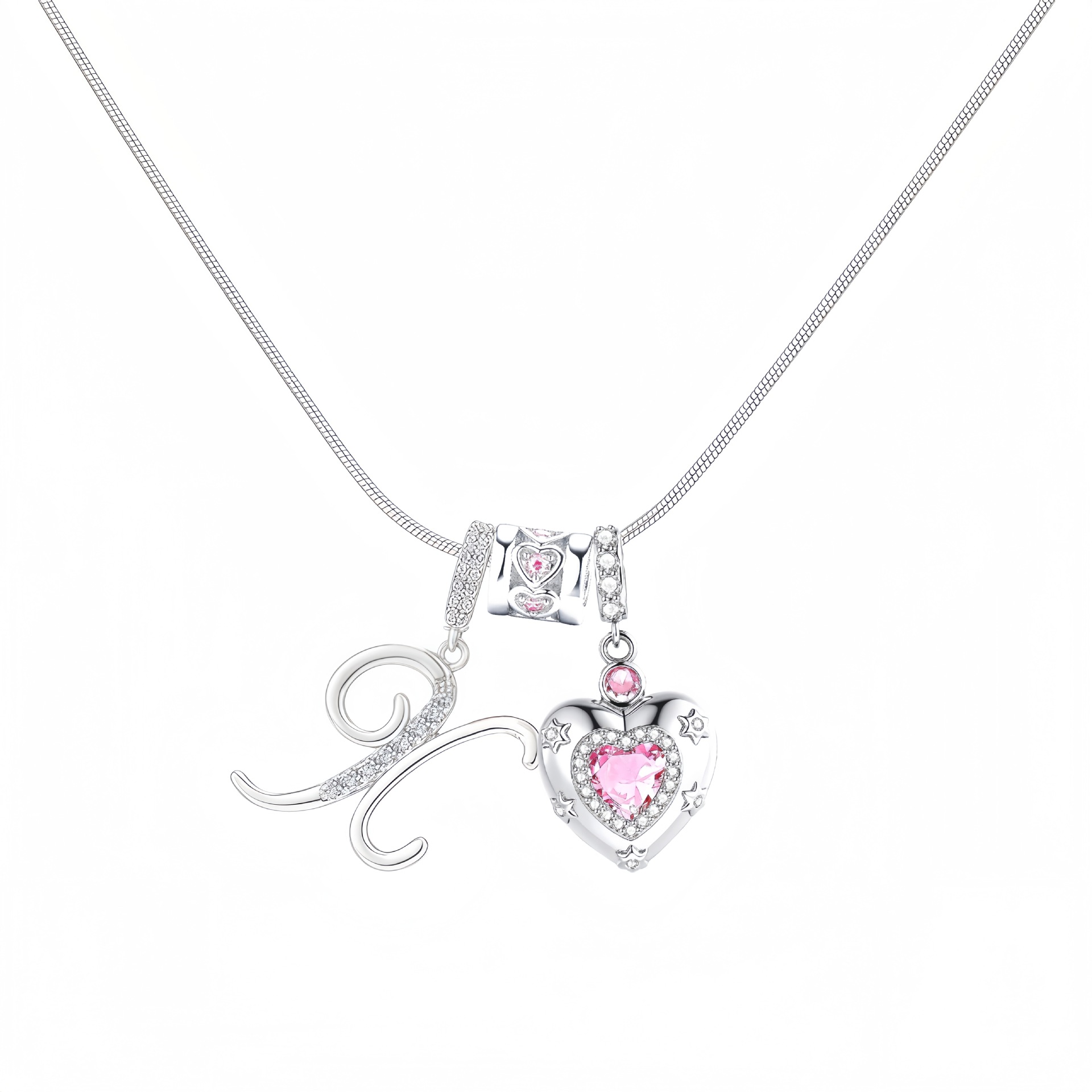 Dainty Heart Initial Letter DIY Necklace Series, 22K Gold Plated Stainless Steel Chain with Zircon Pendant