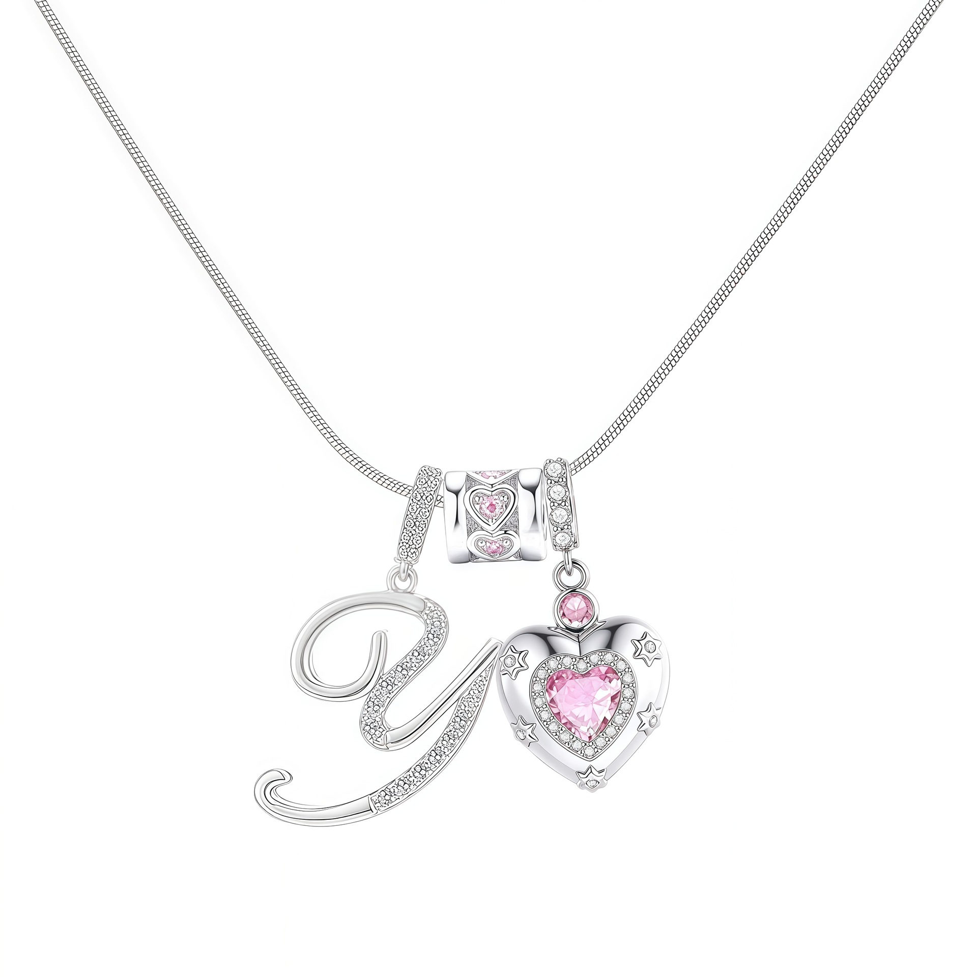Dainty Heart Initial Letter DIY Necklace Series, 22K Gold Plated Stainless Steel Chain with Zircon Pendant