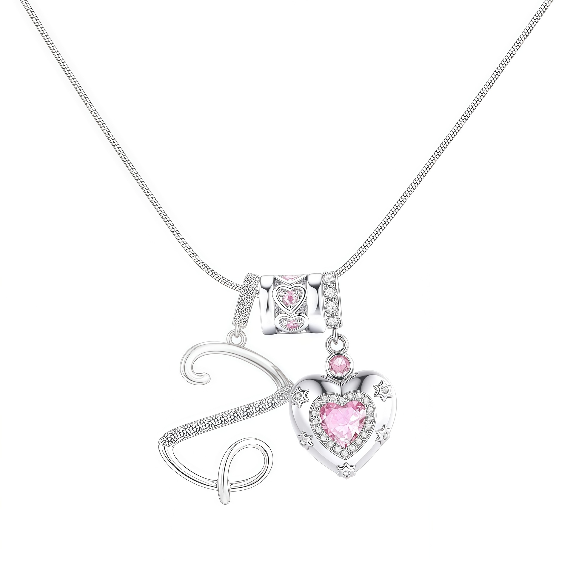Dainty Heart Initial Letter DIY Necklace Series, 22K Gold Plated Stainless Steel Chain with Zircon Pendant