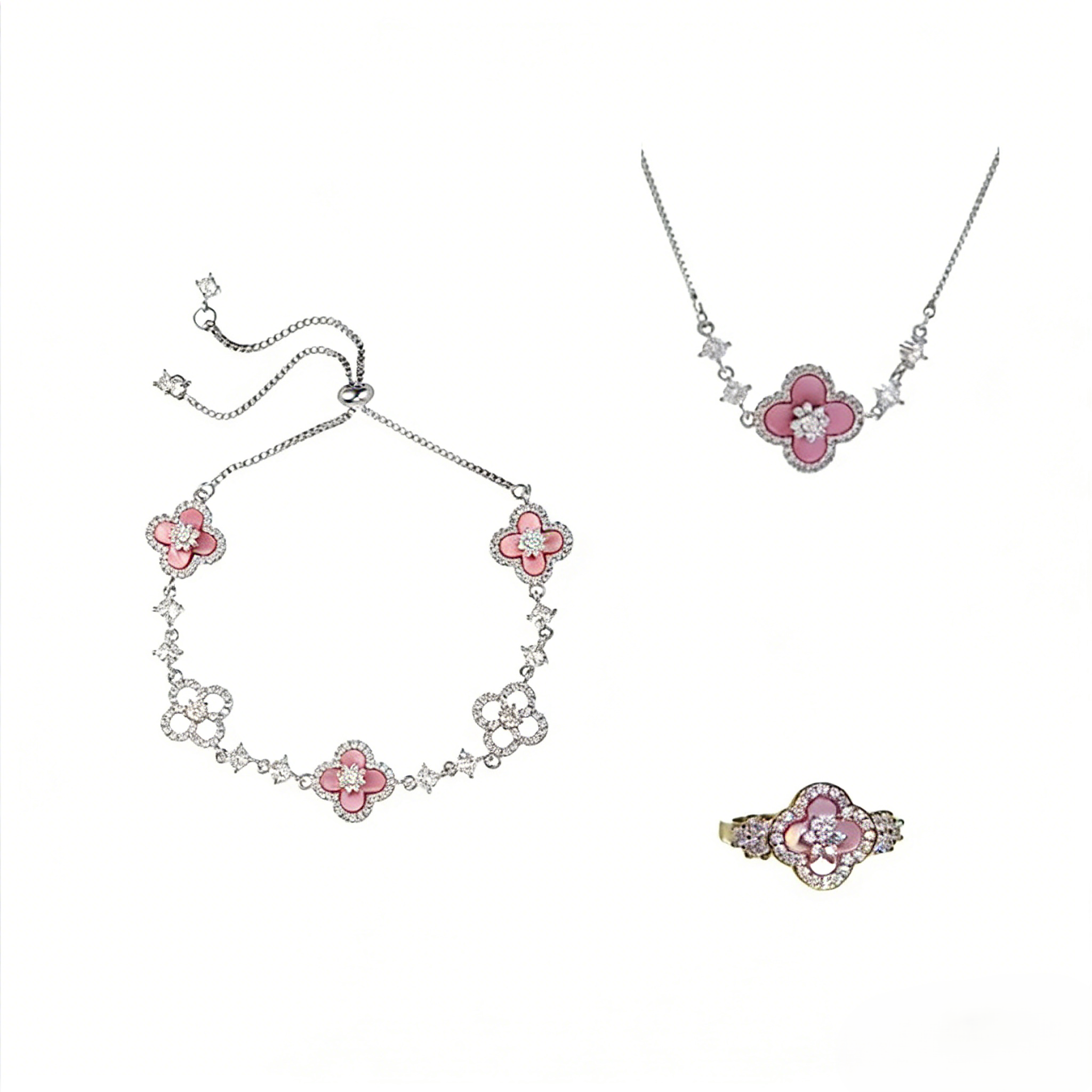 Pink silver Sakura Set（necklace/bracelet/earing/ring）