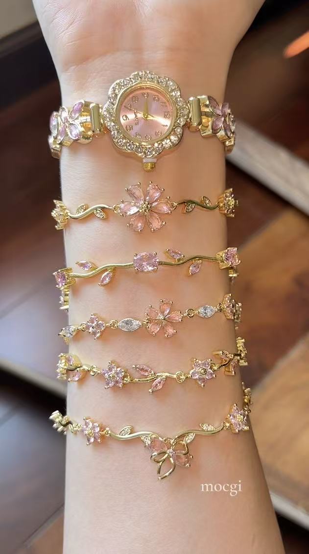 Same as viral video | Set Brand Founder Creative Jewelry - gold pink bracelet bundle