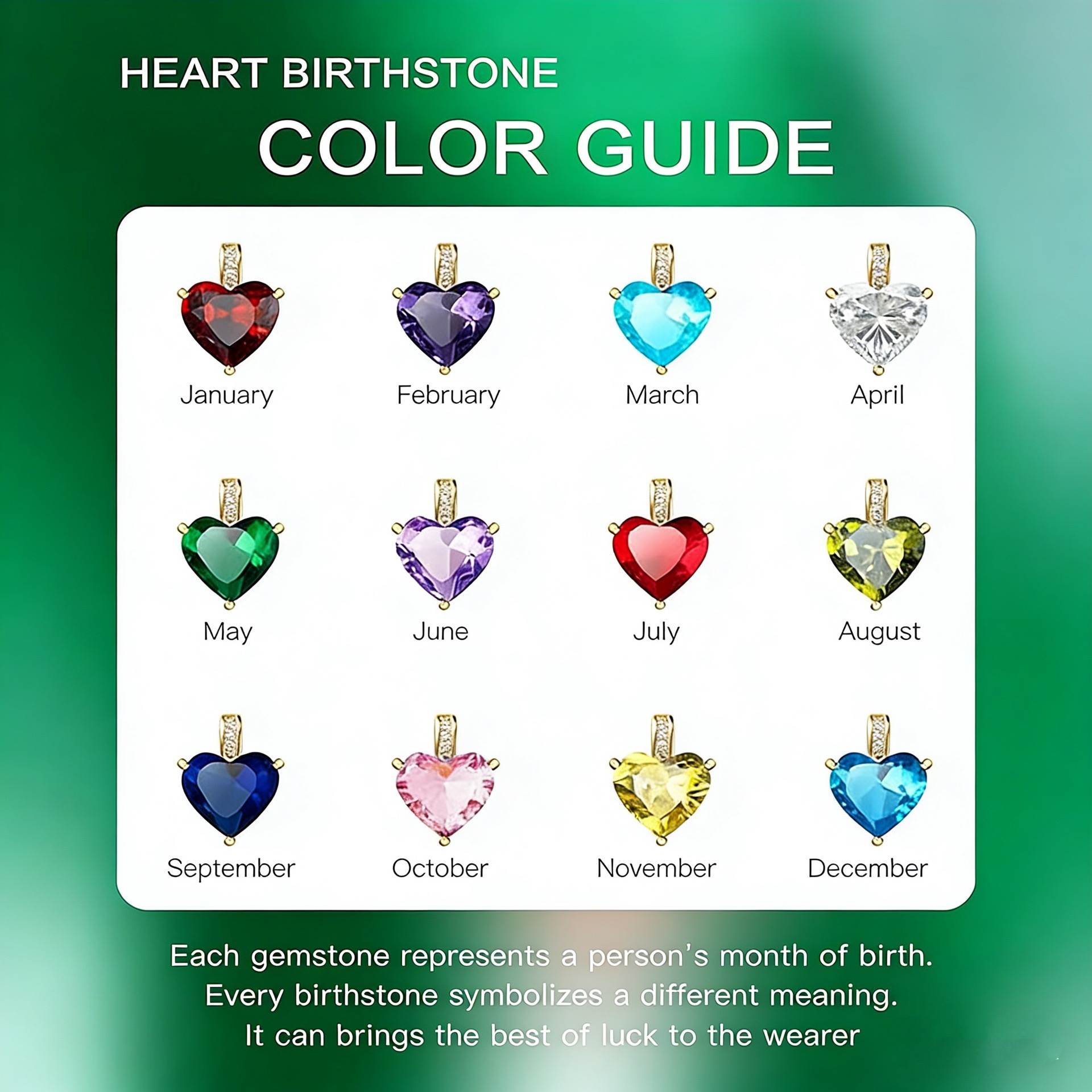 12 Months Birthstone Heart -【Necklace】| 925 silver