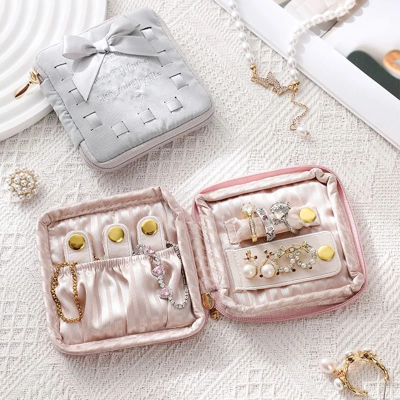 Ribbon Bow Square Foldable Jewelry Storage Pouch