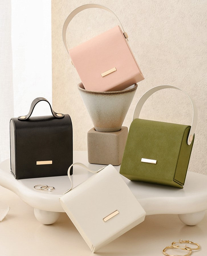 Cute Handheld Jewelry Travel Case | Portable PU Leather Jewelry Organizer Box