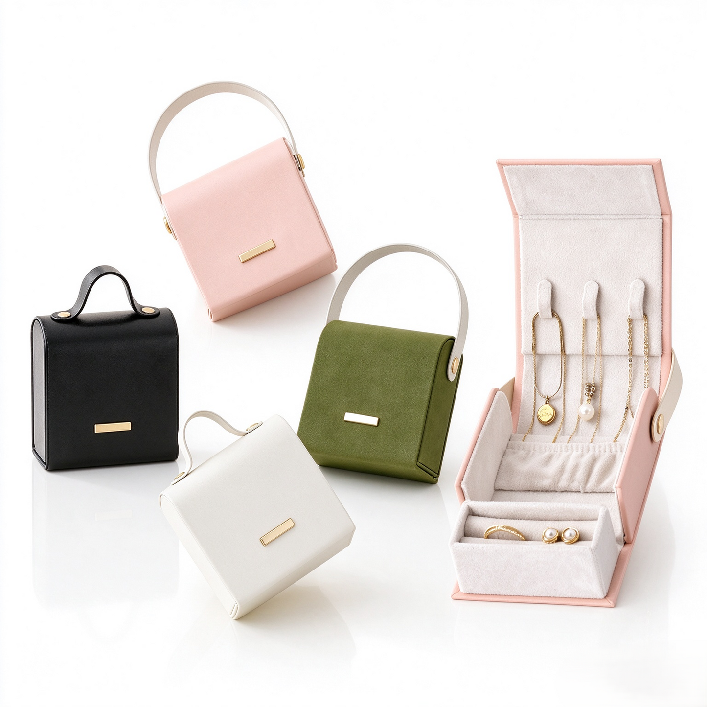 Cute Handheld Jewelry Travel Case | Portable PU Leather Jewelry Organizer Box