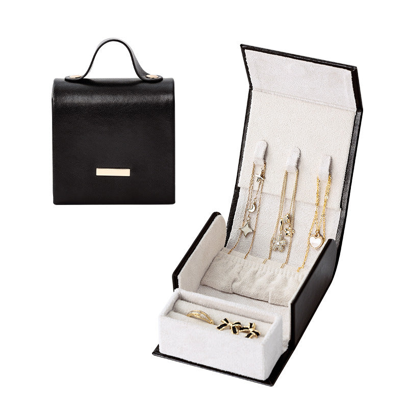 Cute Handheld Jewelry Travel Case | Portable PU Leather Jewelry Organizer Box