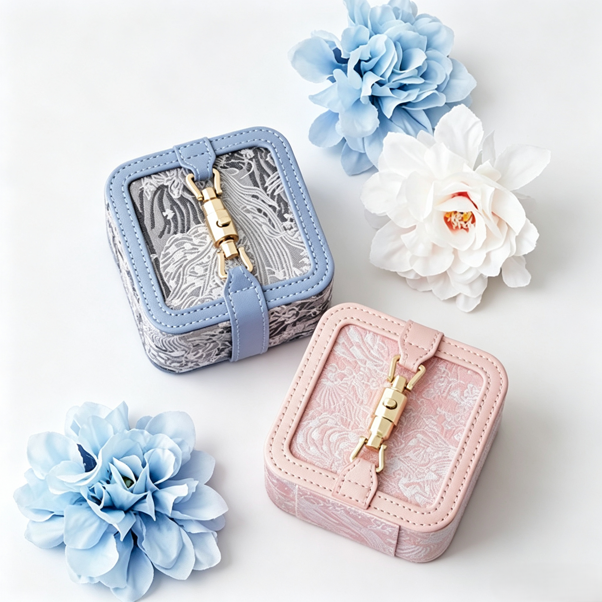 Embroidered Travel Jewelry Box, Portable Small Jewellery Storage Case