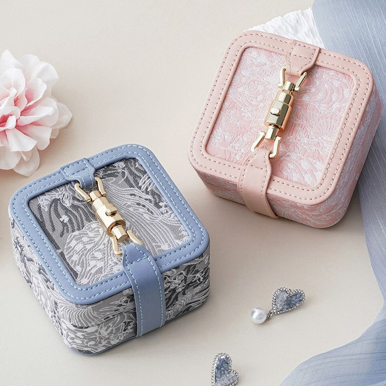 Embroidered Travel Jewelry Box, Portable Small Jewellery Storage Case