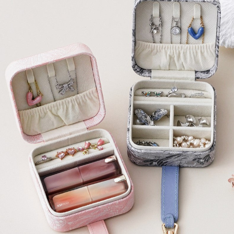 Embroidered Travel Jewelry Box, Portable Small Jewellery Storage Case