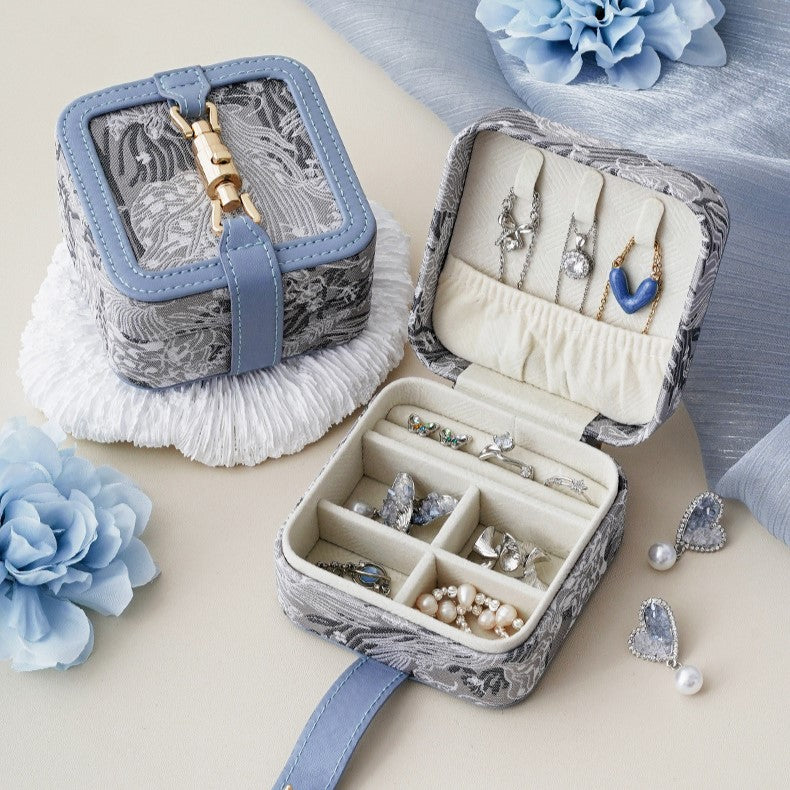 Embroidered Travel Jewelry Box, Portable Small Jewellery Storage Case