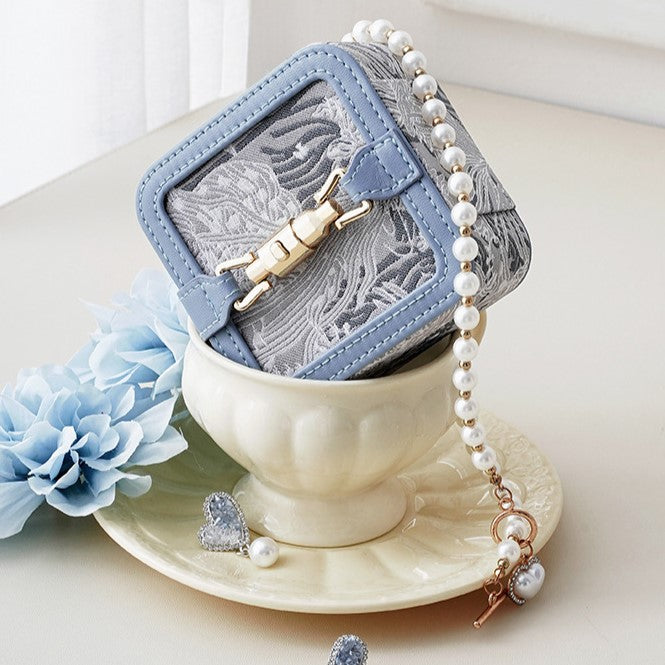 Embroidered Travel Jewelry Box, Portable Small Jewellery Storage Case
