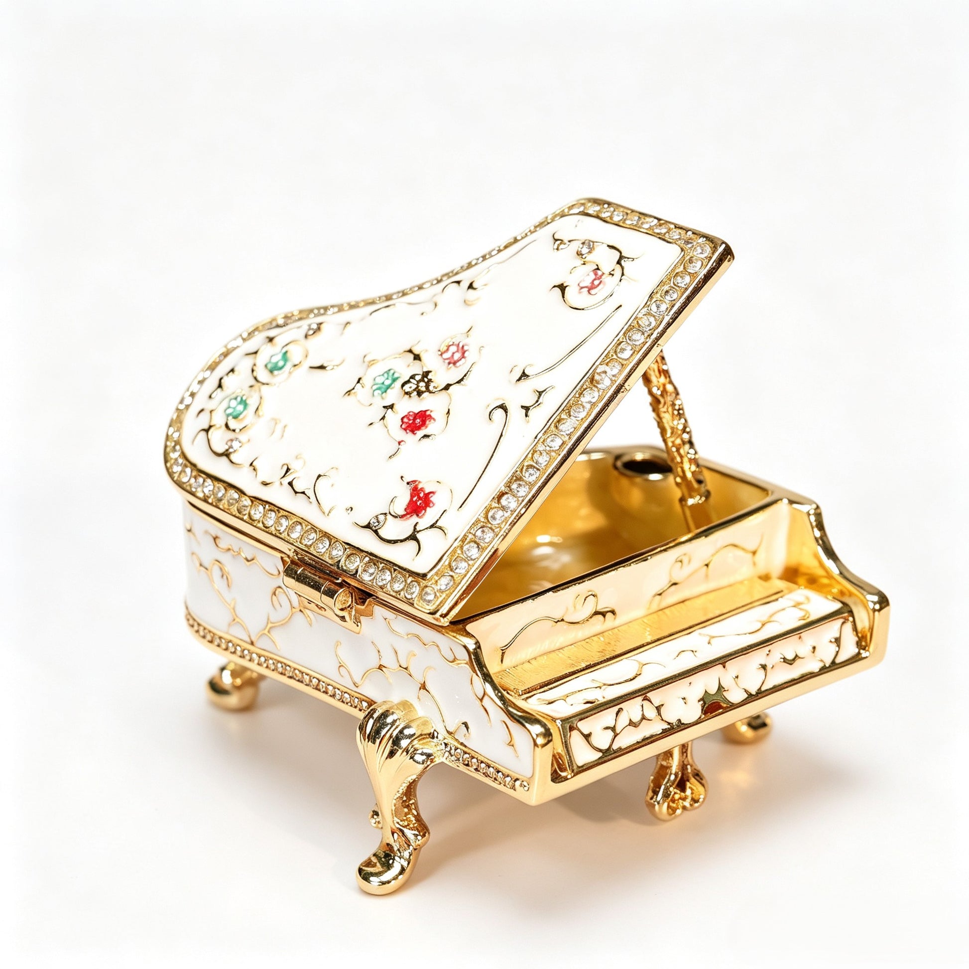 Rhinestone Enamel Piano Figurine Trinket Jewelry Box