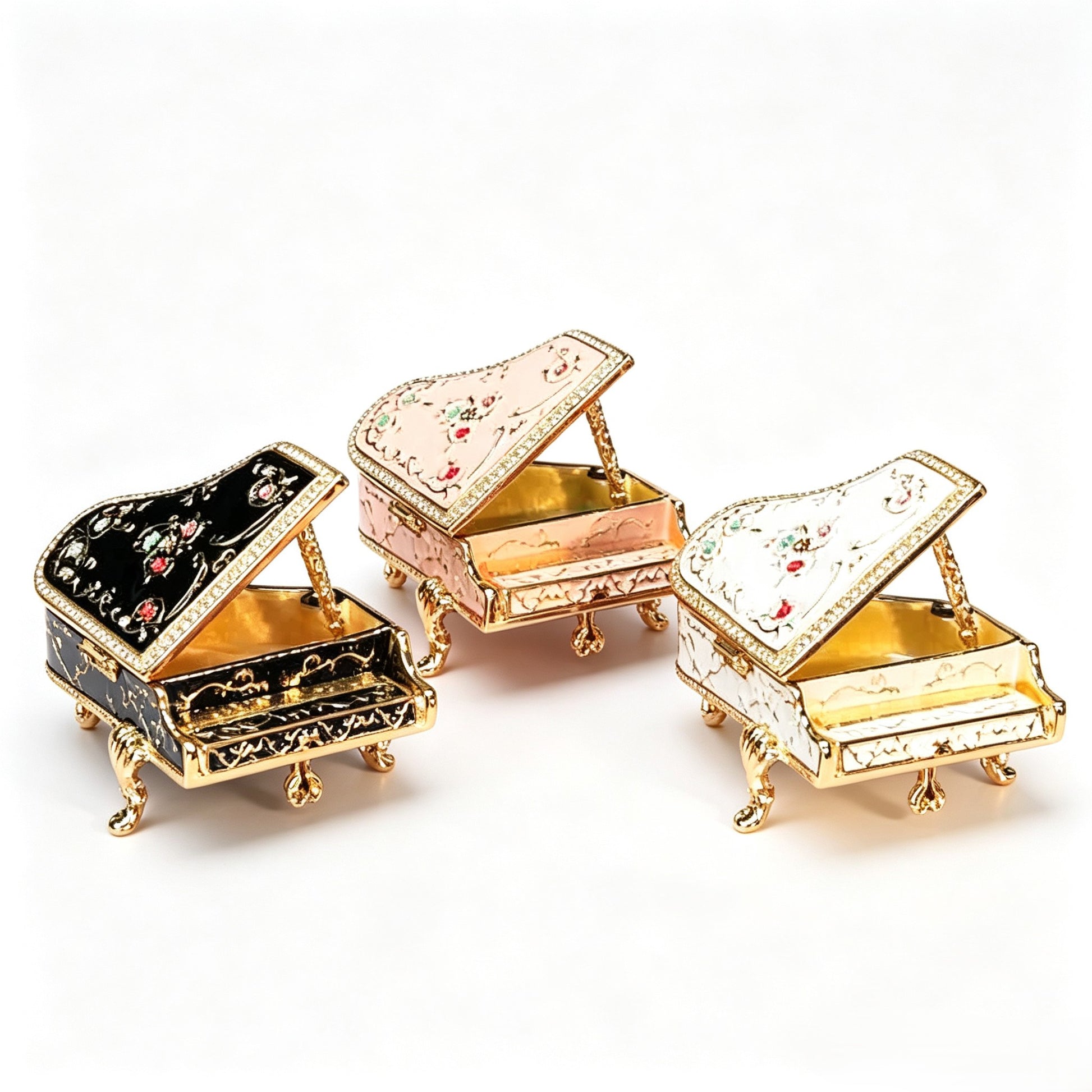Rhinestone Enamel Piano Figurine Trinket Jewelry Box