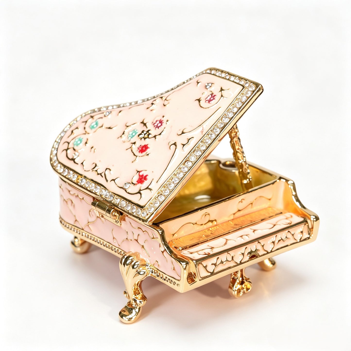 Rhinestone Enamel Piano Figurine Trinket Jewelry Box