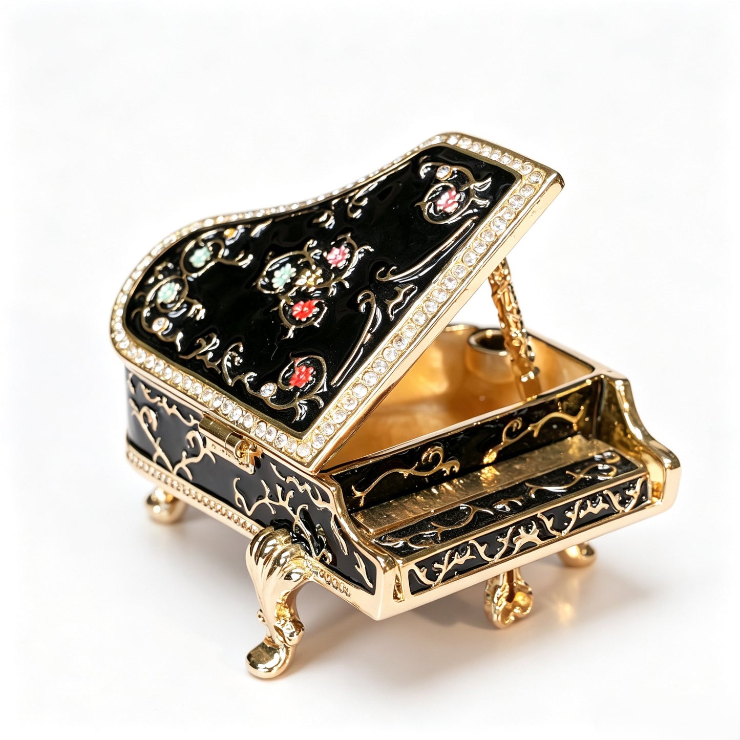 Rhinestone Enamel Piano Figurine Trinket Jewelry Box