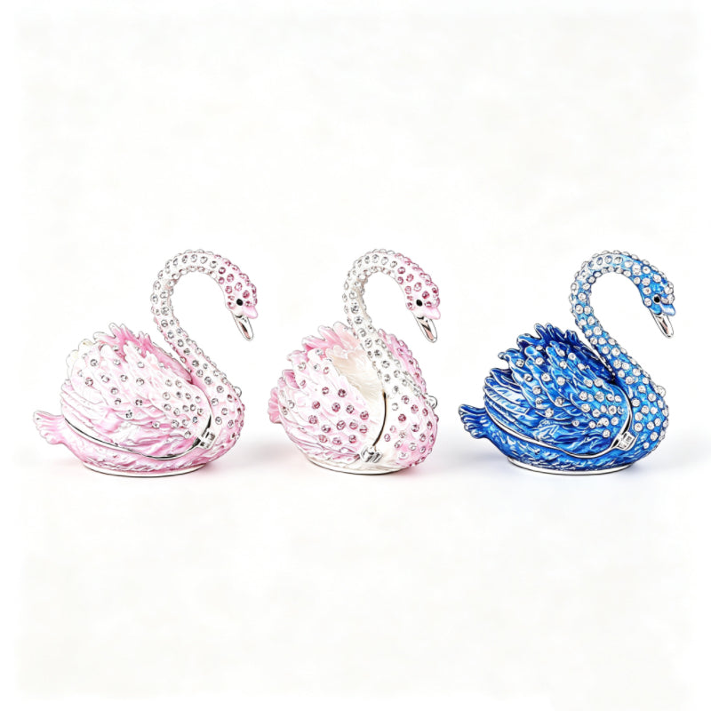 Enamel Swan Jewelry Trinket Box