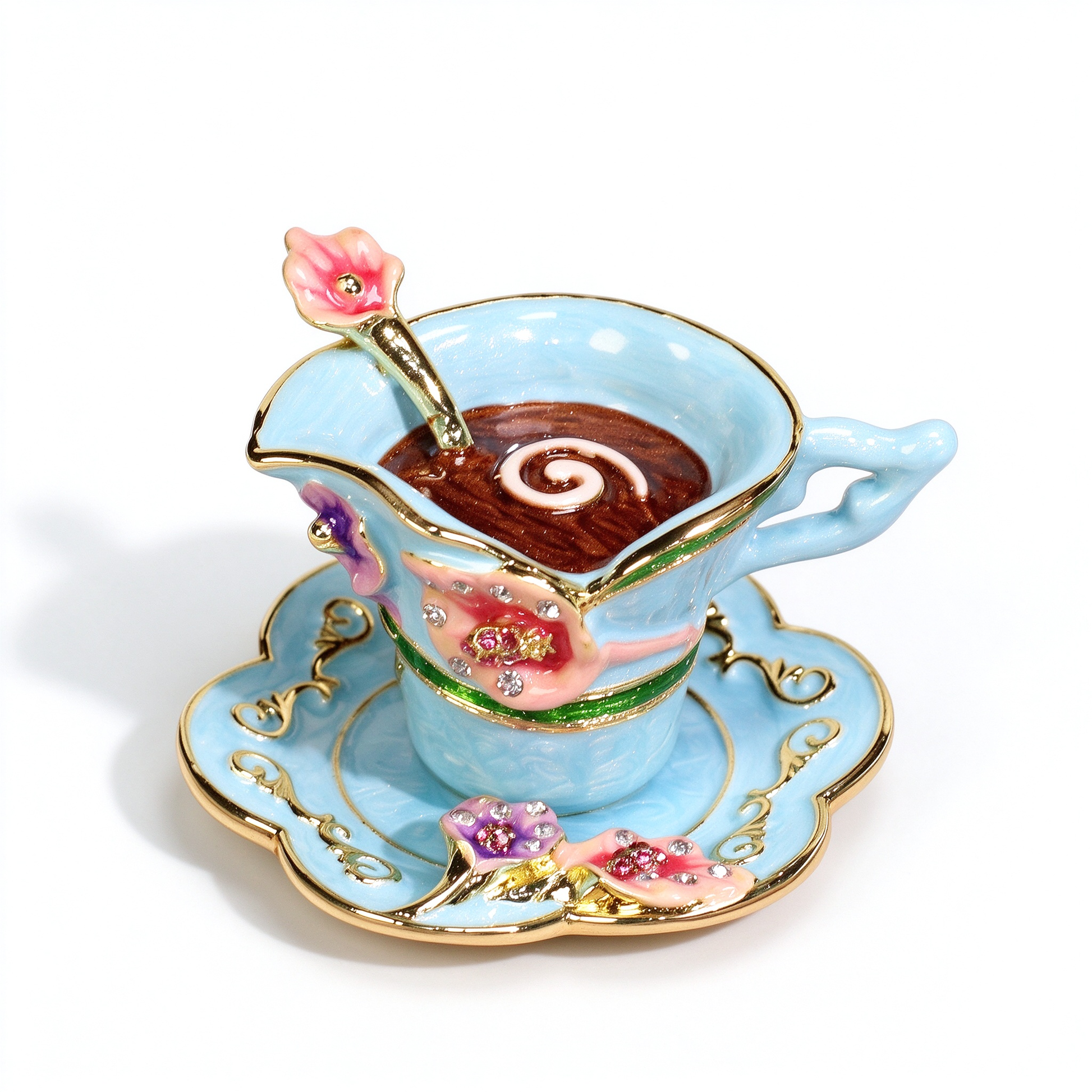 Enamel Coffee Cup Shaped Jewelry Box, Miniature Realistic Coffee Mug Trinket Box Decorative Ornament